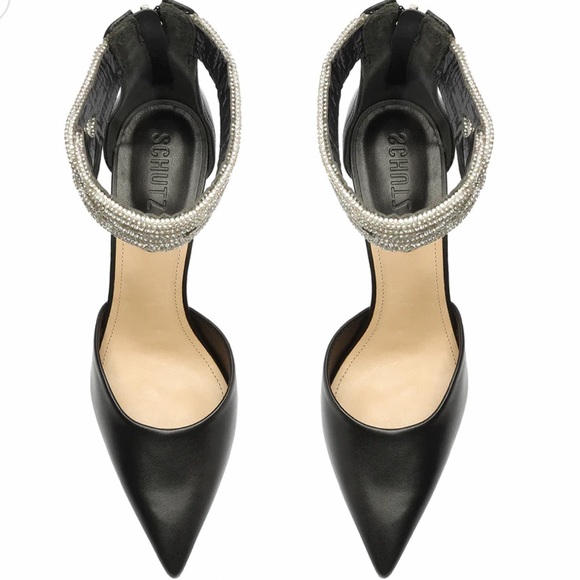 New Schutz x Anthropologie Linara 7 Black Nappa Leather Pointed Toe Pumps - Picture 6 of 12